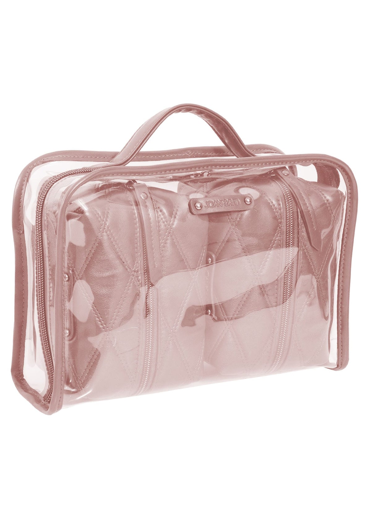 Joan & David The Horizontal Diamond Quilted 3-Piece Clear Cosmetic Bag Set