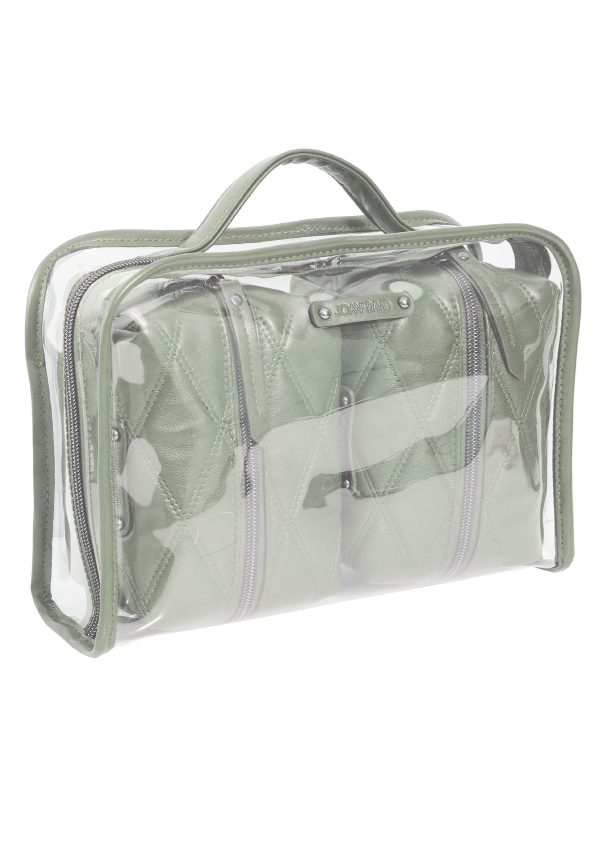 Joan & David The Horizontal Diamond Quilted 3-Piece Clear Cosmetic Bag Set