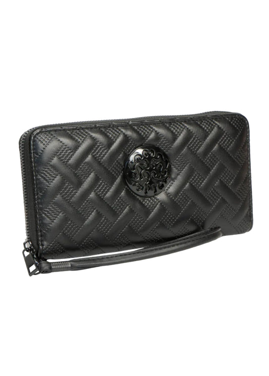 Rebecca & Rifka Smooth Basket Weave Quilt Medallion Zip Wristlet Wallet